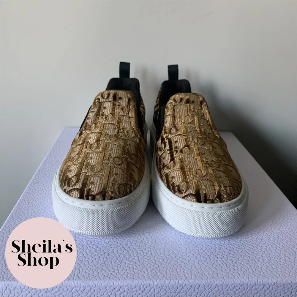 NIB Christian Dior Solar Bronze Velvet Oblique Logo Slip On Sneakers Size 36.5 - Picture 3 of 10
